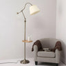 Fabric Barrel Bronze Swing Arm Floor Lamp with Shelf Image - 1