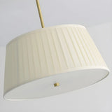 Fabric Beige Bedroom Downrod Drum Chandelier Lighting Image - 8