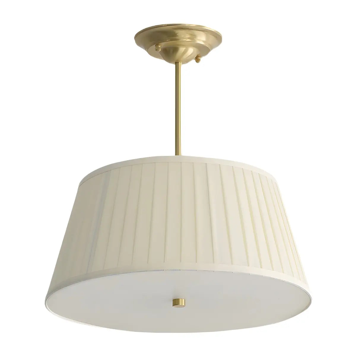 Fabric Beige Bedroom Downrod Drum Chandelier Lighting Image - 9