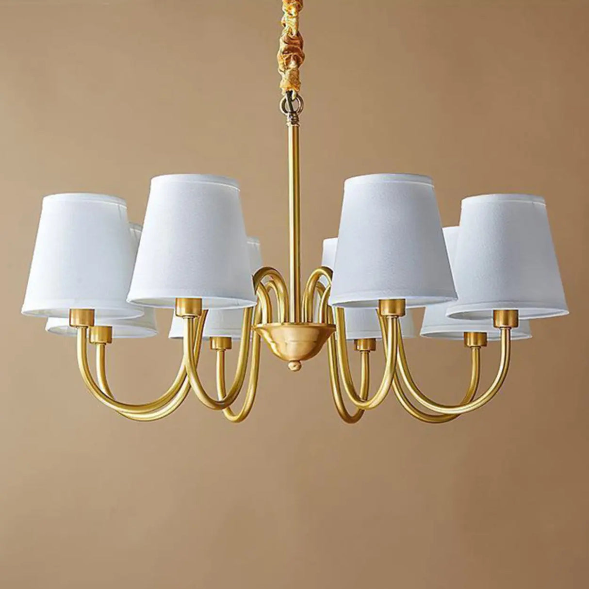 Fabric Drum Gold Elegant Large Fabric 8-Bulb Chandelier Image - 10