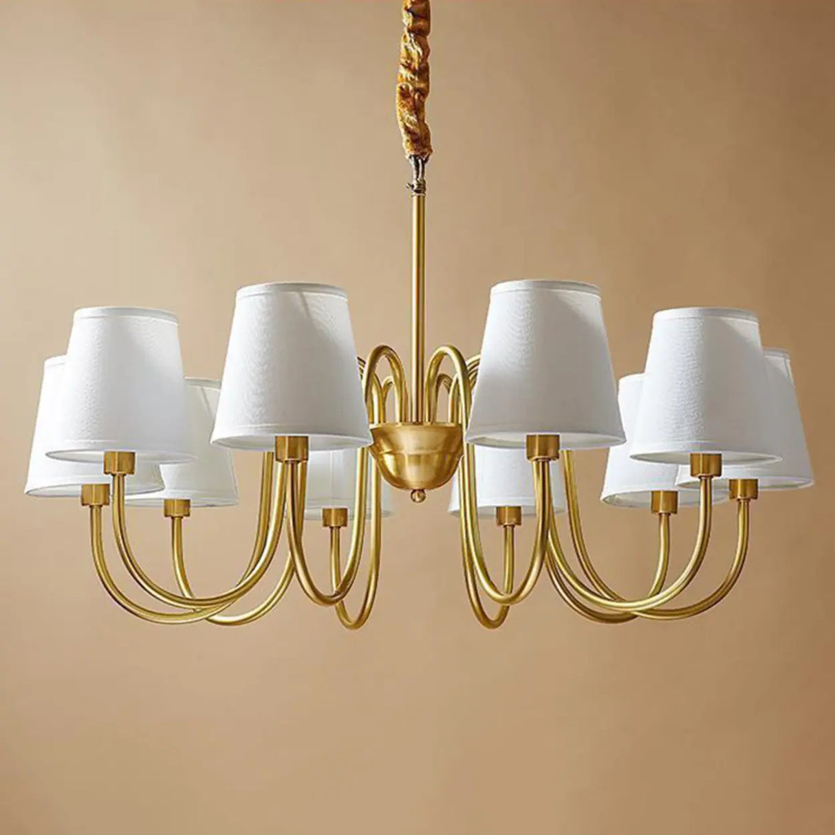 Fabric Drum Gold Elegant Large Fabric 8-Bulb Chandelier Image - 11