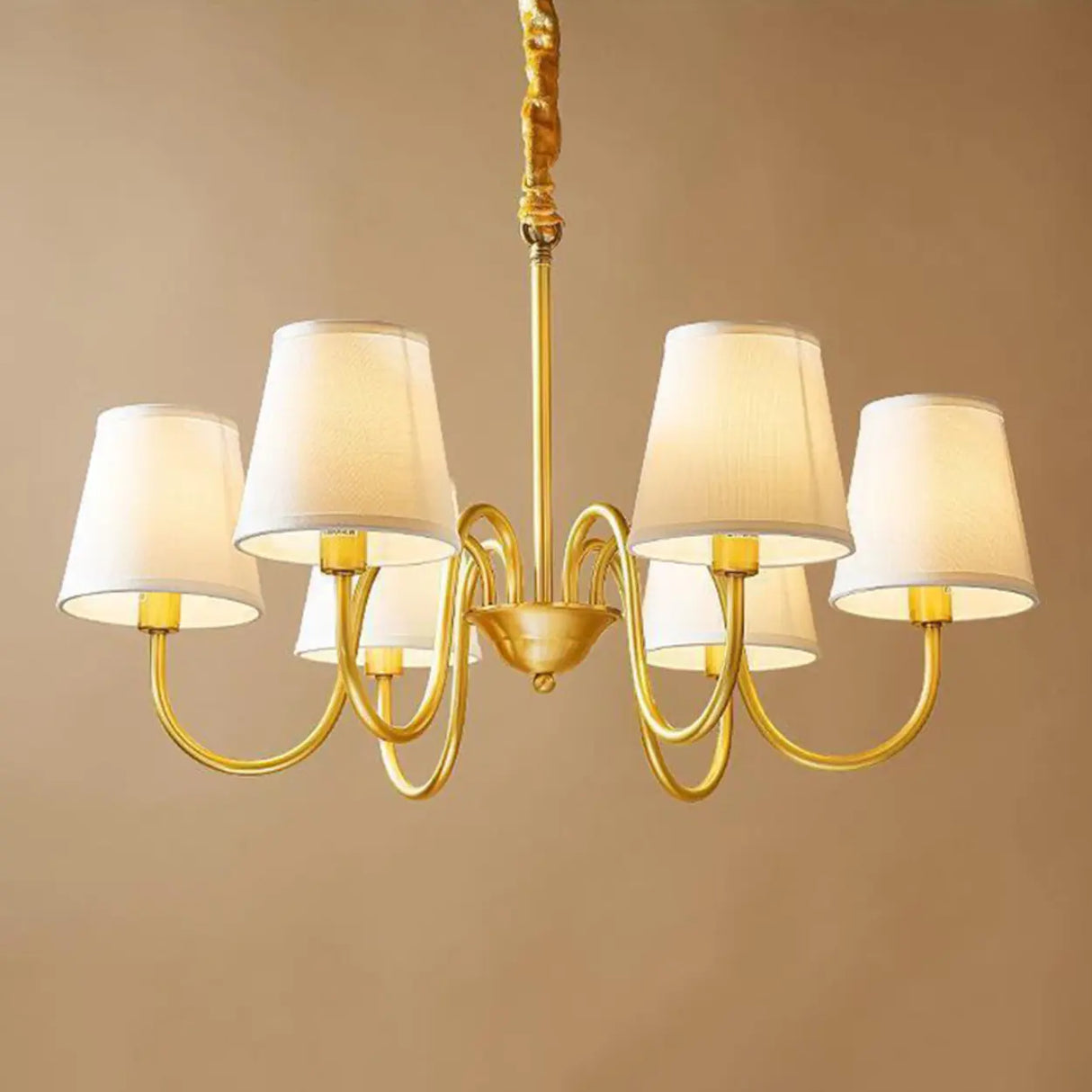 Fabric Drum Gold Elegant Large Fabric 8-Bulb Chandelier Image - 2