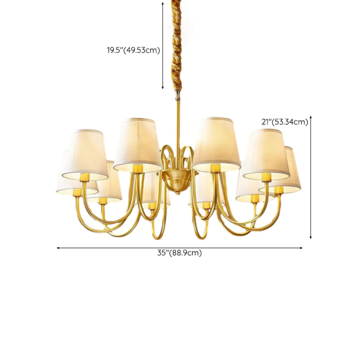 Fabric Drum Gold Elegant Large Fabric 8-Bulb Chandelier Image - 21