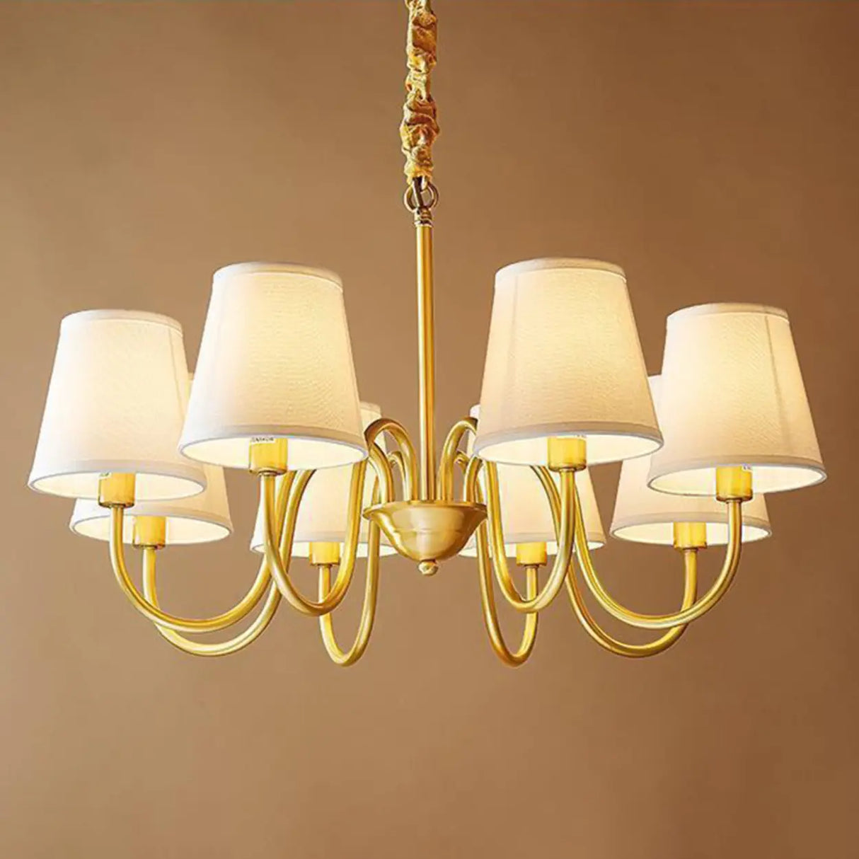 Fabric Drum Gold Elegant Large Fabric 8-Bulb Chandelier Image - 3