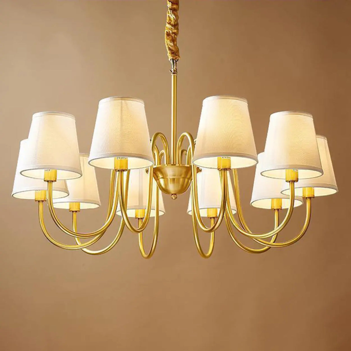 Fabric Drum Gold Elegant Large Fabric 8-Bulb Chandelier Image - 5