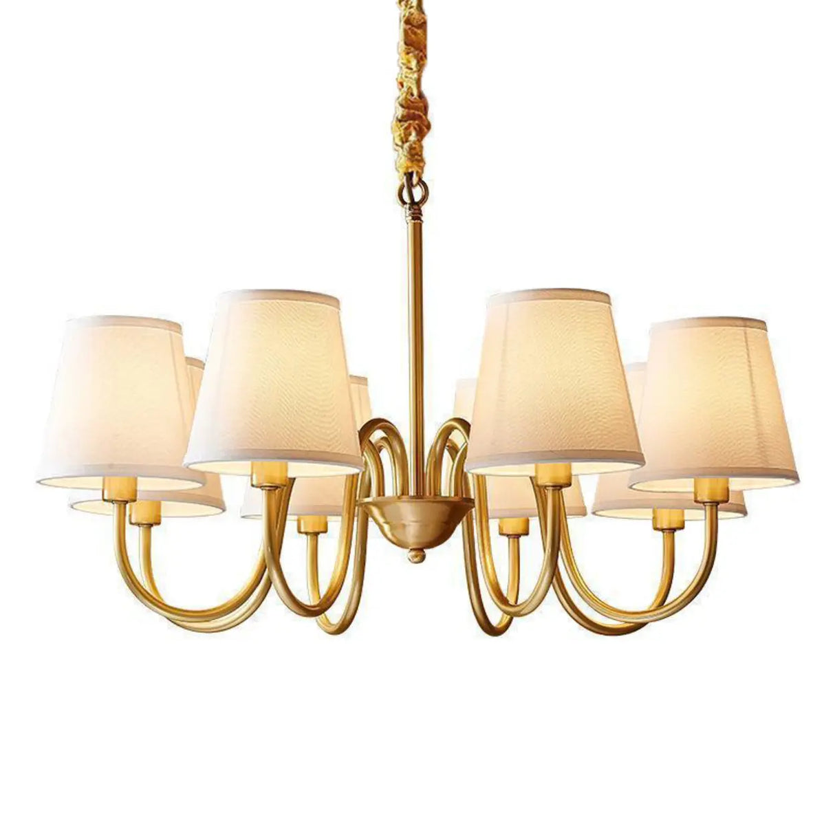 Fabric Drum Gold Elegant Large Fabric 8-Bulb Chandelier Image - 8