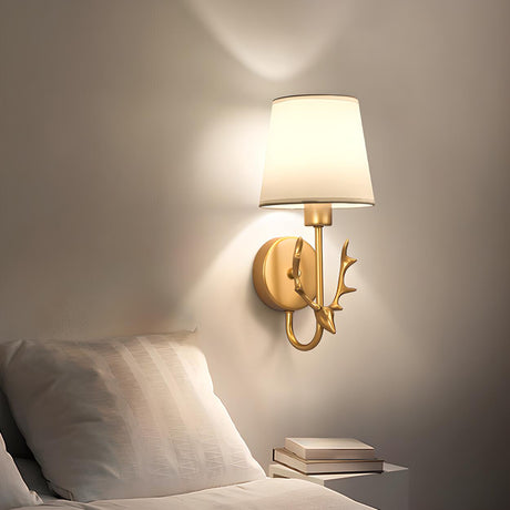 Fabric Shade Antler-Inspired Bedroom Wall Sconce Image - 1