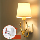 Fabric Shade Bedroom Cylinder Plug-in Wall Lamp Image - 16