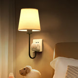 Fabric Shade Bedroom Cylinder Plug-in Wall Lamp Image - 6