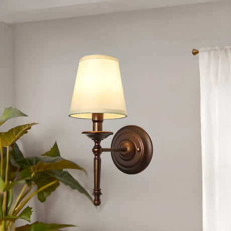 Fabric Shade Cylinder Coffee LED Metal Wall Sconce Image - 1