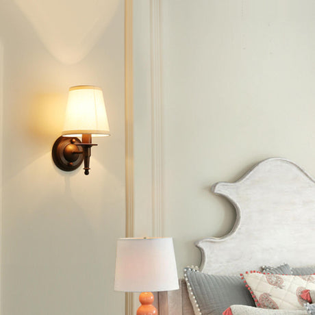 Fabric Shade Cylinder Coffee LED Metal Wall Sconce Image - 2