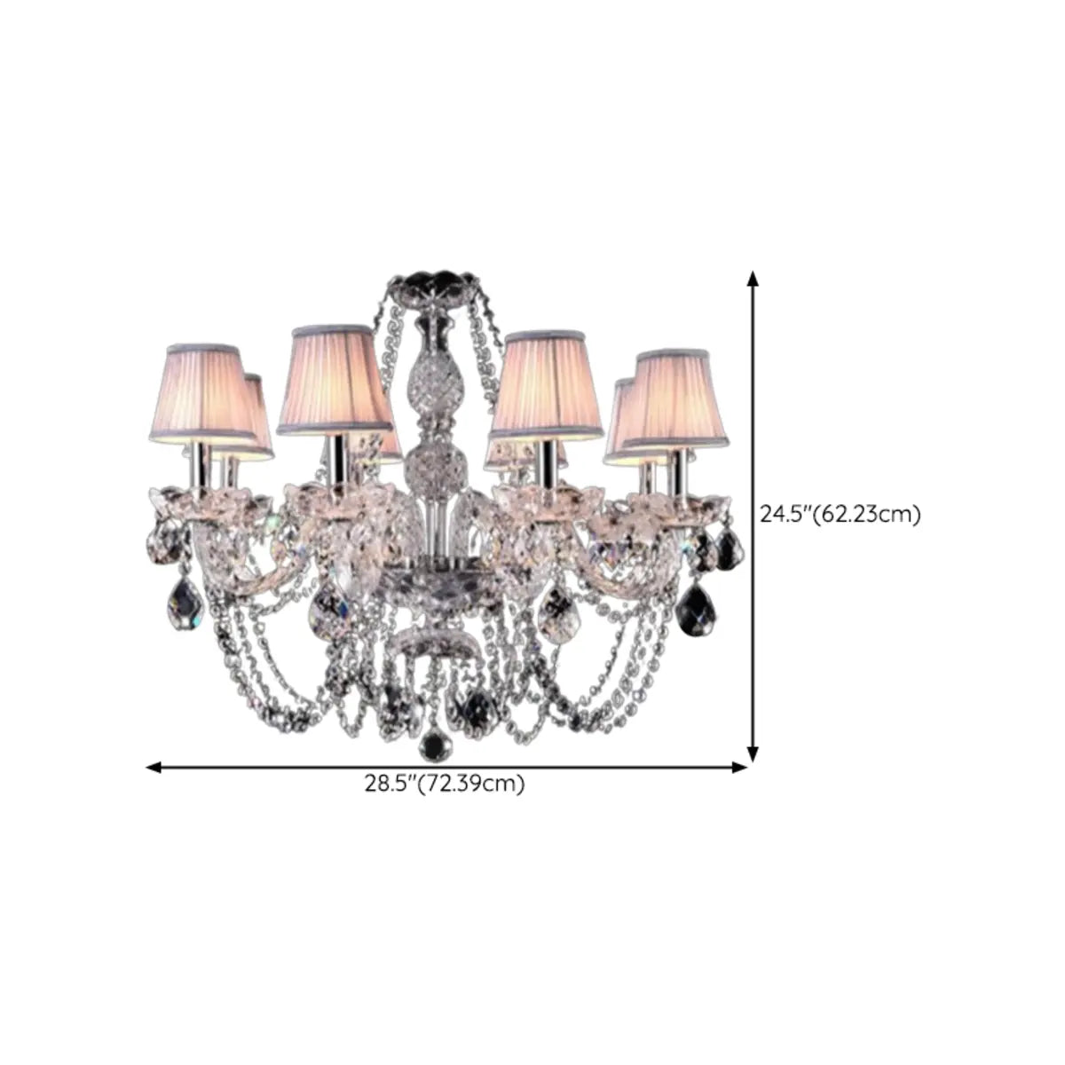 Fabric Shade Silver Living Room Beads Crystal Chandelier Image - 12