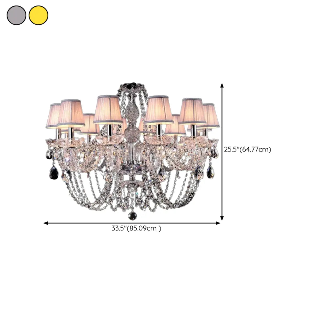 Fabric Shade Silver Living Room Beads Crystal Chandelier Image - 13