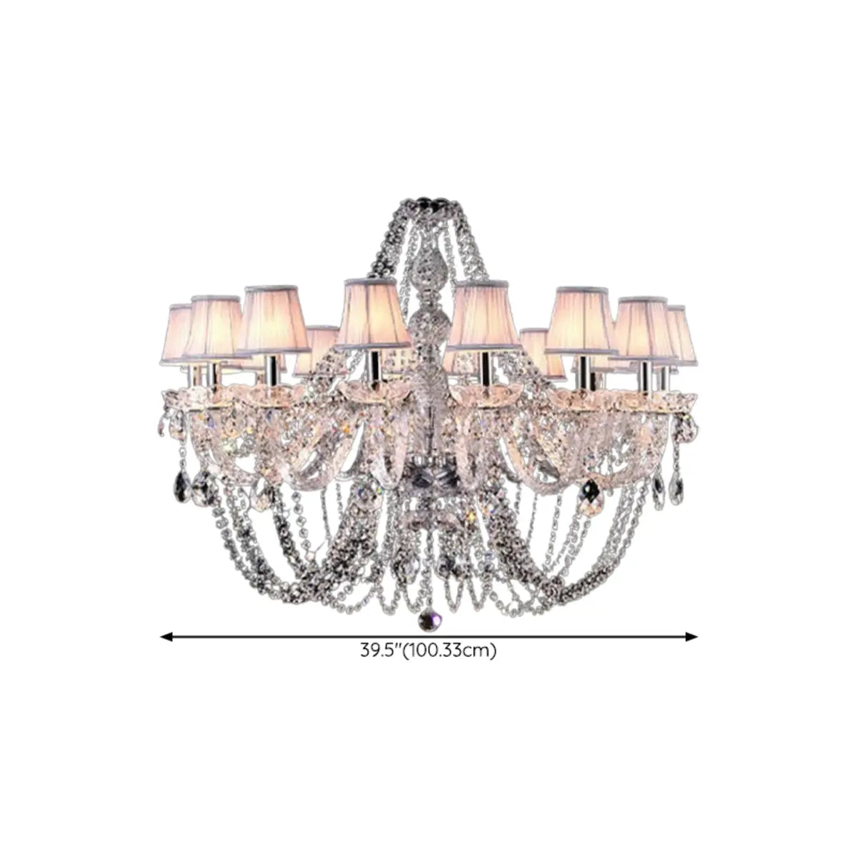 Fabric Shade Silver Living Room Beads Crystal Chandelier Image - 14