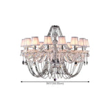 Fabric Shade Silver Living Room Beads Crystal Chandelier Image - 14