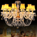 Fabric Shade Silver Living Room Beads Crystal Chandelier Image - 2