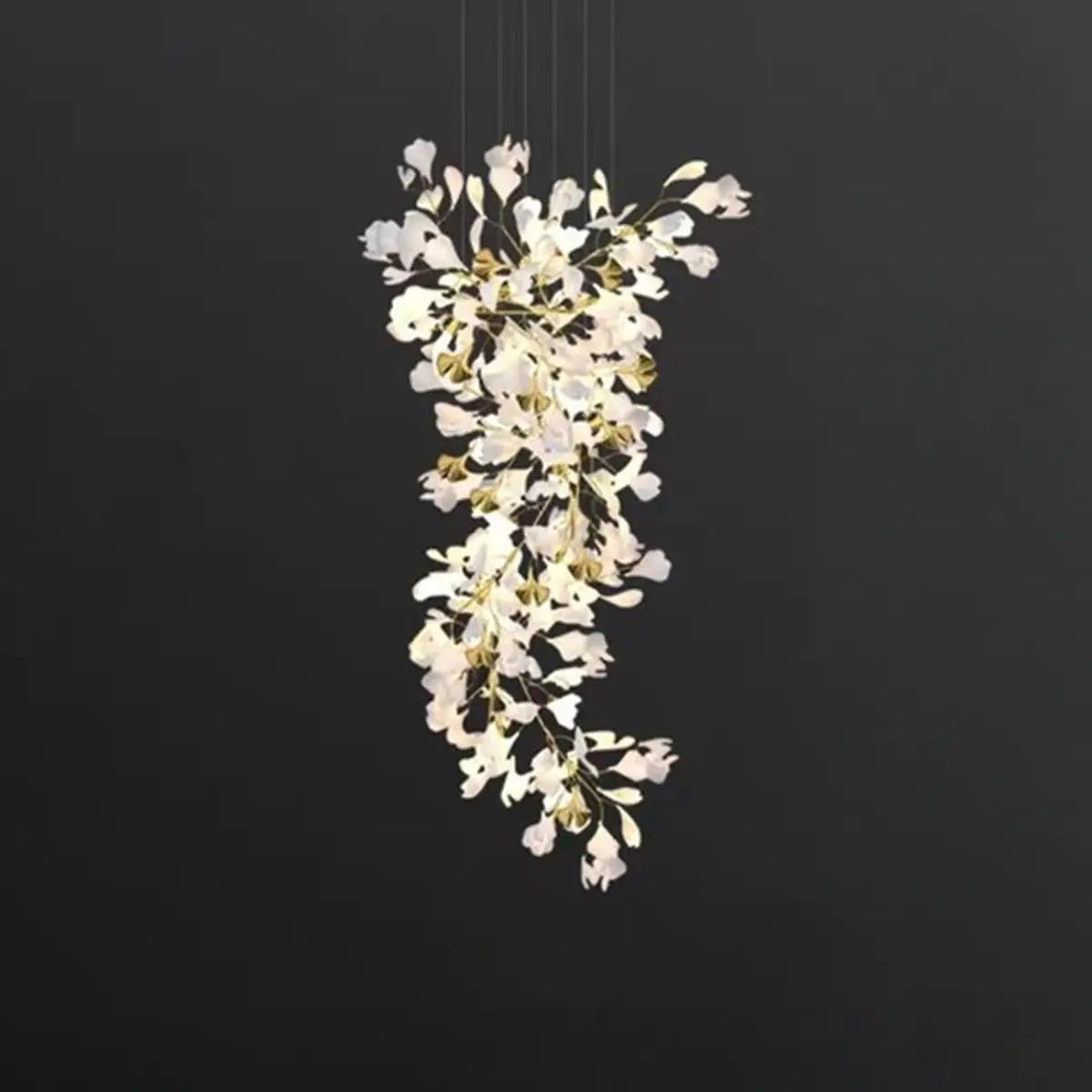 Fairy Cascading Ceramic Leaves Staircase White Chandelier Image - 10