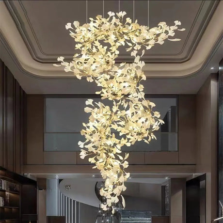 Fairy Cascading Ceramic Leaves Staircase White Chandelier Image - 2