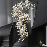 Fairy Cascading Ceramic Leaves Staircase White Chandelier Image - 5