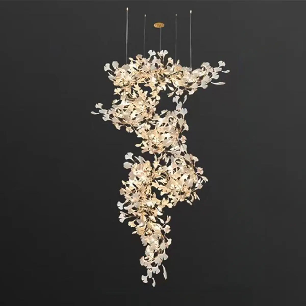 Fairy Cascading Ceramic Leaves Staircase White Chandelier Image - 9