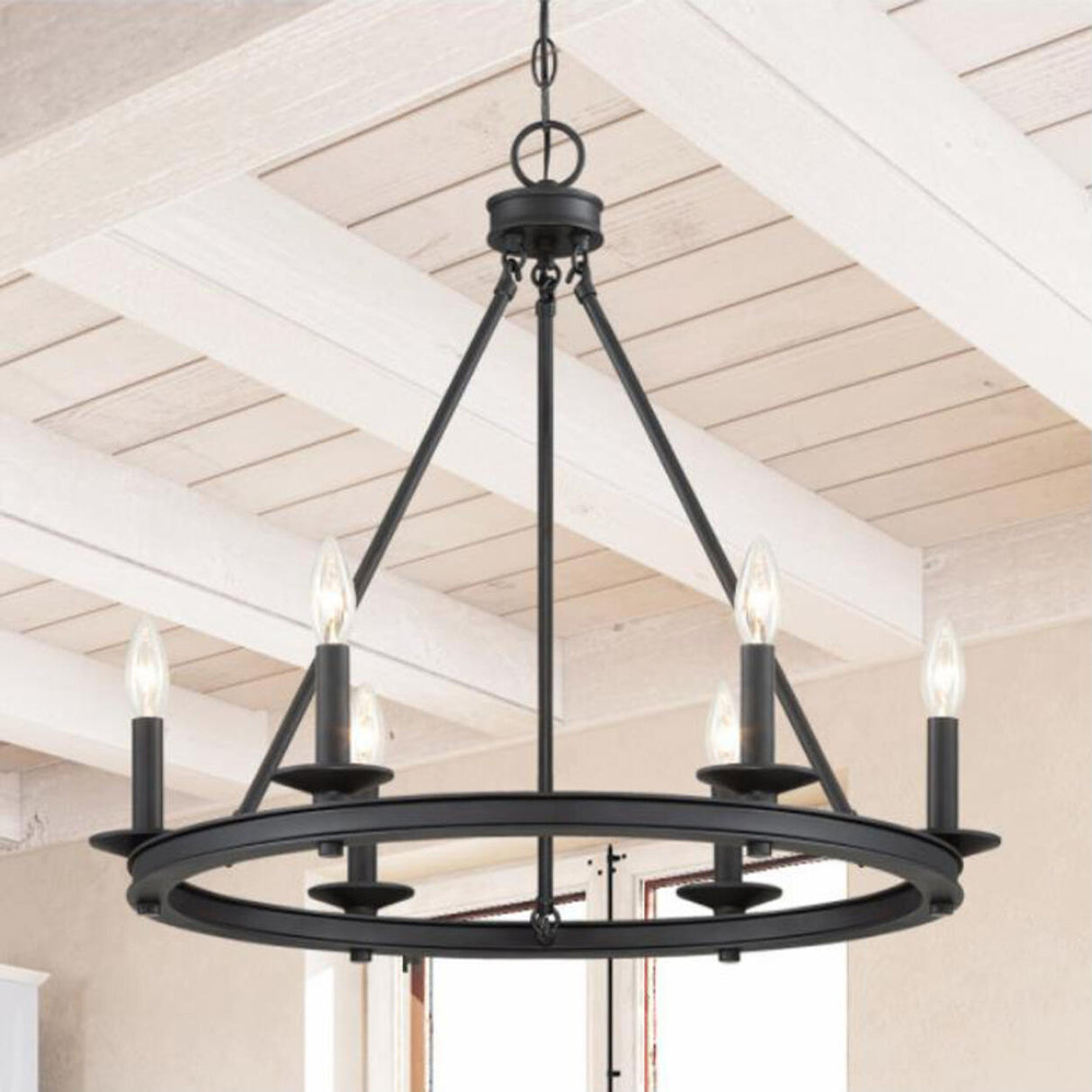 Farmhouse Black Candle Chandelier Adjustable Height Image - 1