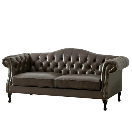 Farmhouse Brown Waterproof Faux Leather Loveseat Image - 2