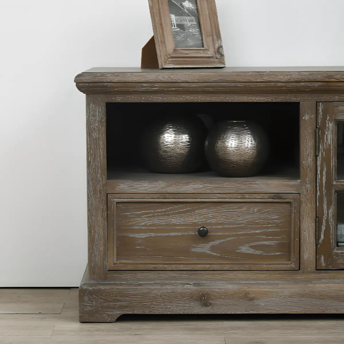 Farmhouse Distressed Wood TV Stand with Drawers Cabinet Image - 6