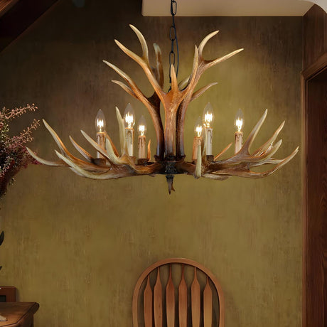 Farmhouse Rustic Candle Antler Resin Chandelier Dining Room Image - 1