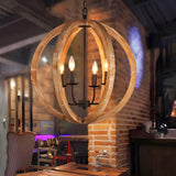 Farmhouse Rustic Wood Orb Candle Chandelier Restaurant Image - 1