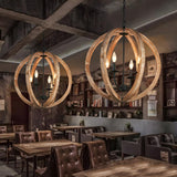 Farmhouse Rustic Wood Orb Candle Chandelier Restaurant Image - 2