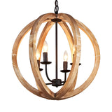 Farmhouse Rustic Wood Orb Candle Chandelier Restaurant Image - 4