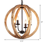 Farmhouse Rustic Wood Orb Candle Chandelier Restaurant #size