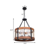 Farmhouse Wood and Rope Round Drum Pendant Chandelier #size