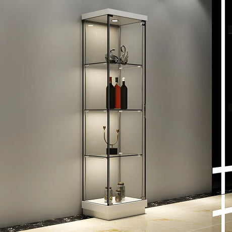 Fashion Black Clear Glass Tall Lit Display Cabinet Image - 1