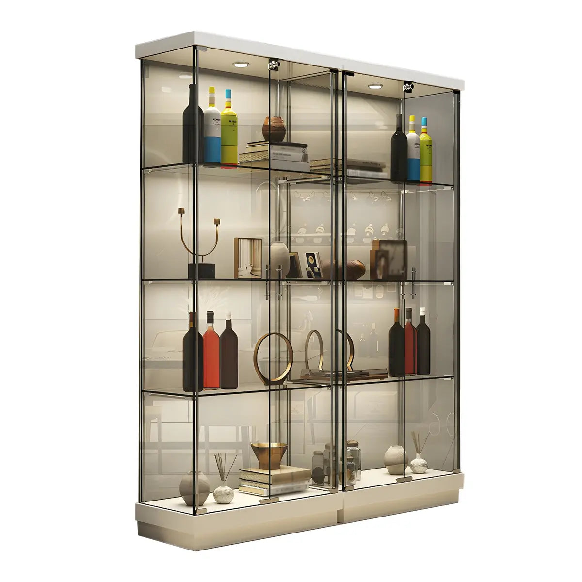 Fashion Black Clear Glass Tall Lit Display Cabinet Image - 10