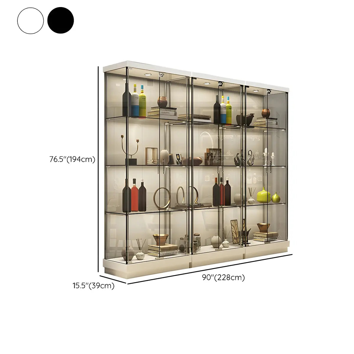 Fashion Black Clear Glass Tall Lit Display Cabinet Image - 20