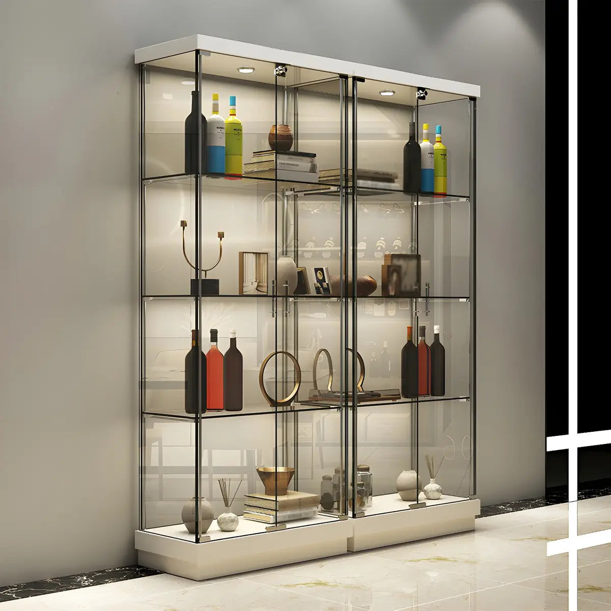 Fashion Black Clear Glass Tall Lit Display Cabinet Image - 8