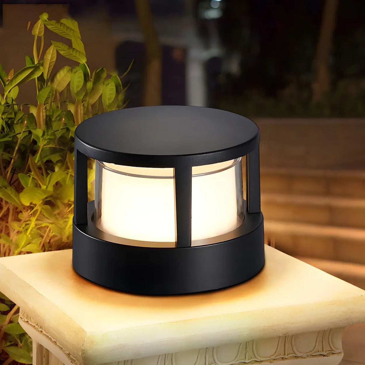 Fashion Black Column Metal Outdoor Pillar Table Lamp Image - 3