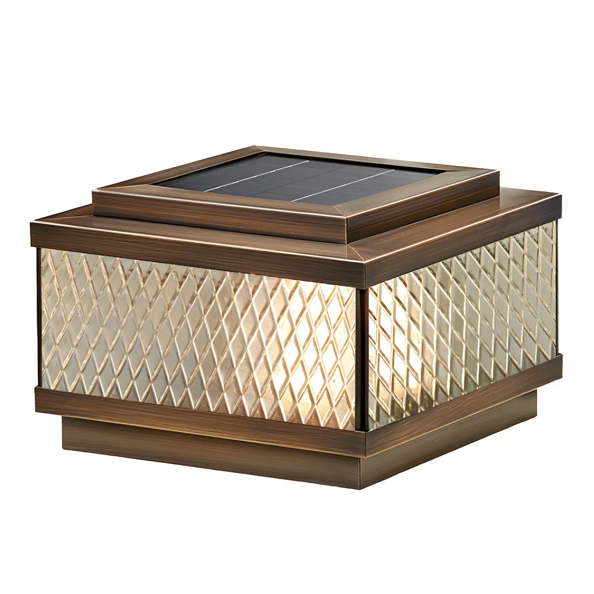 Fashion Bronze Square Glass Solar Outdoor Table Lamp Image - 5