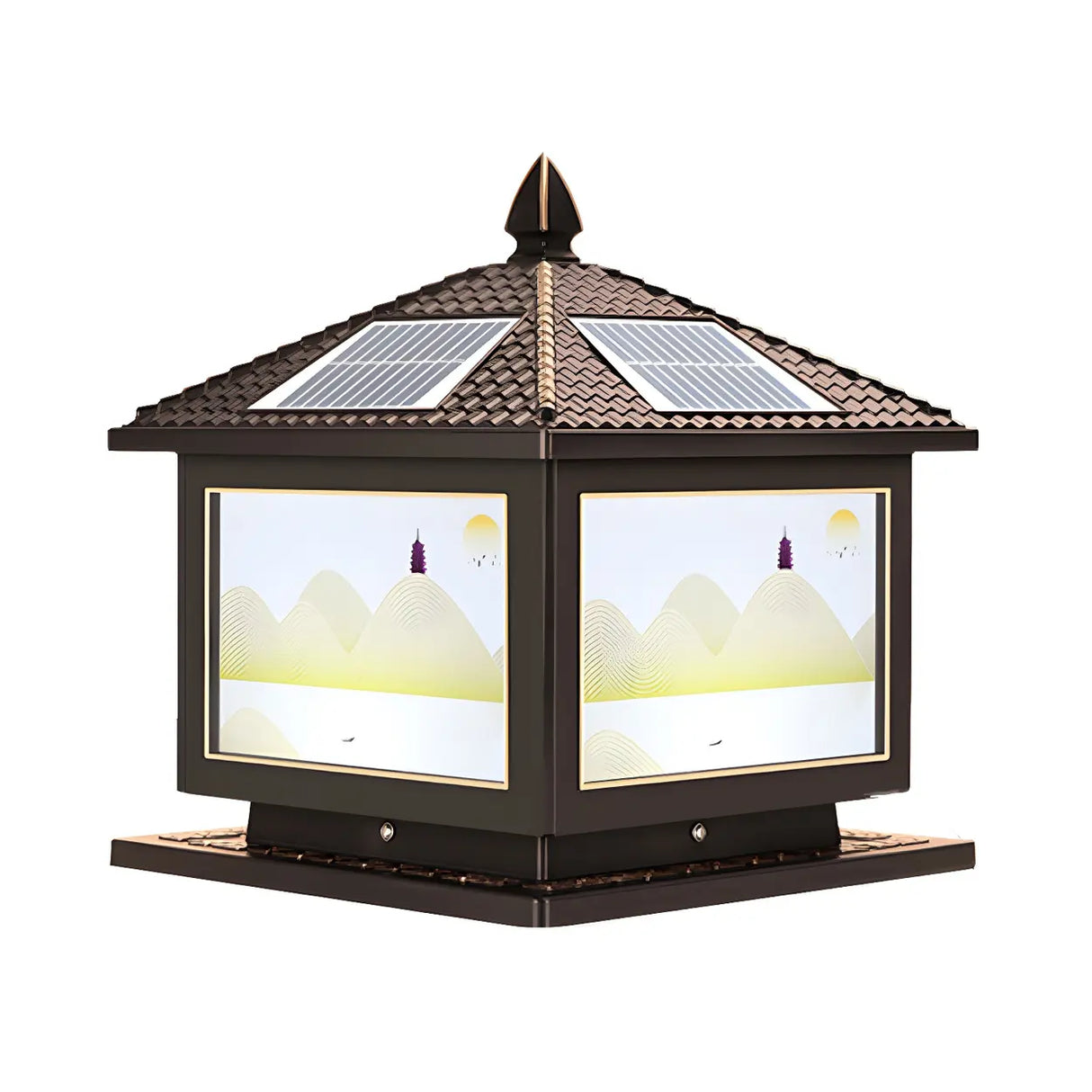 Fashion Chinese Style Solar Gold LED Post Outdoor Lamp Image - 2