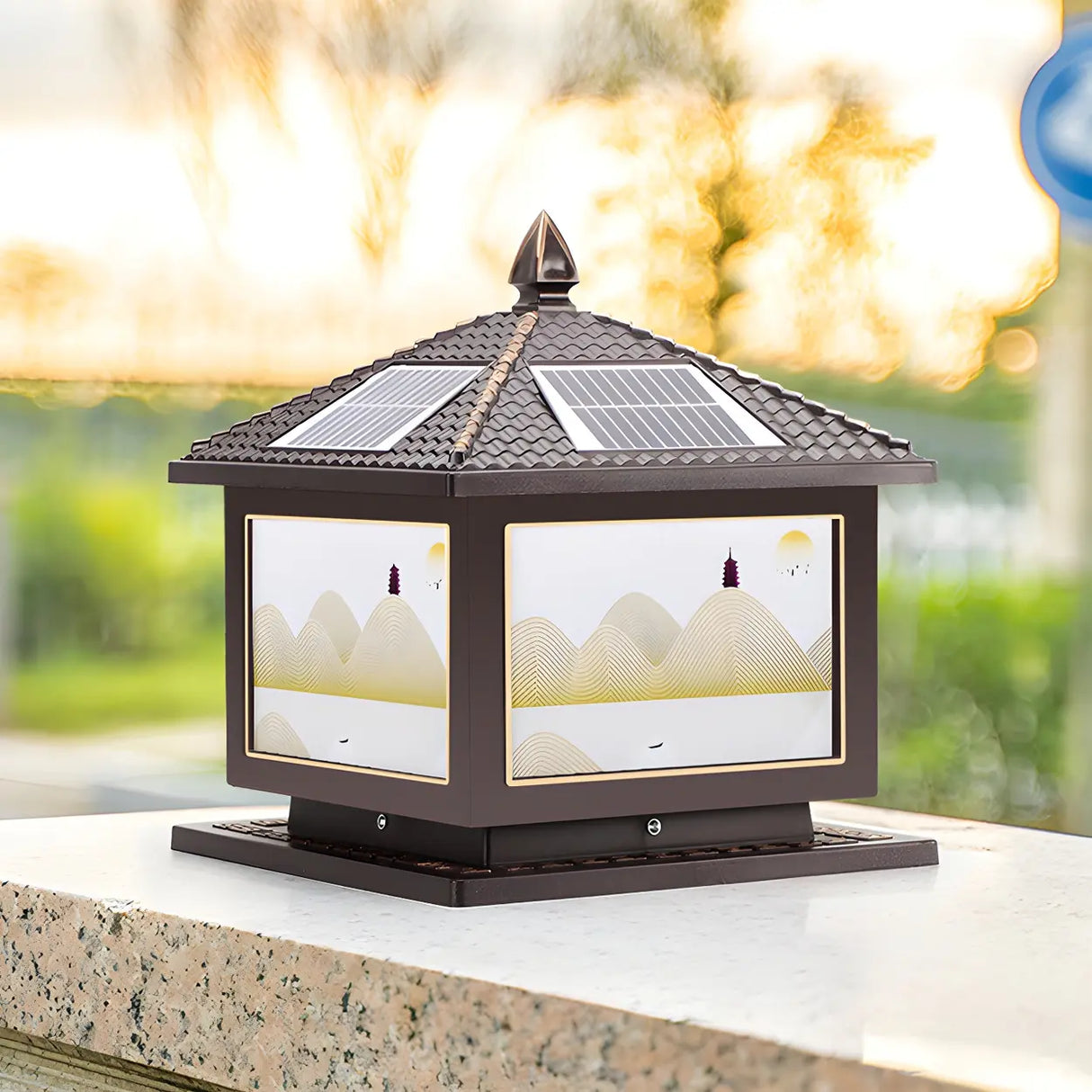 Fashion Chinese Style Solar Gold LED Post Outdoor Lamp Image - 6