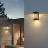 Fashion Column Glass Steel Outdoor Wall Lamp Black Image - 1