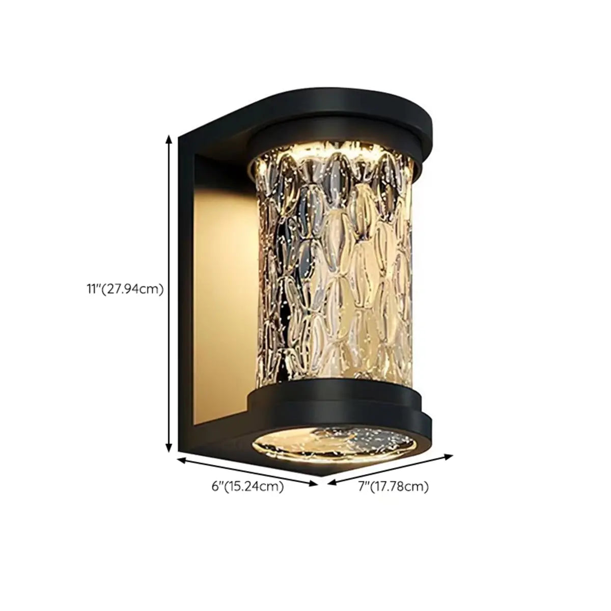 Fashion Column Glass Steel Outdoor Wall Lamp Black 