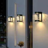 Fashion Column Glass Steel Outdoor Wall Lamp Black Image - 2