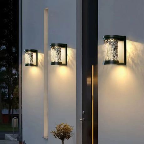 Fashion Column Glass Steel Outdoor Wall Lamp Black Image - 2