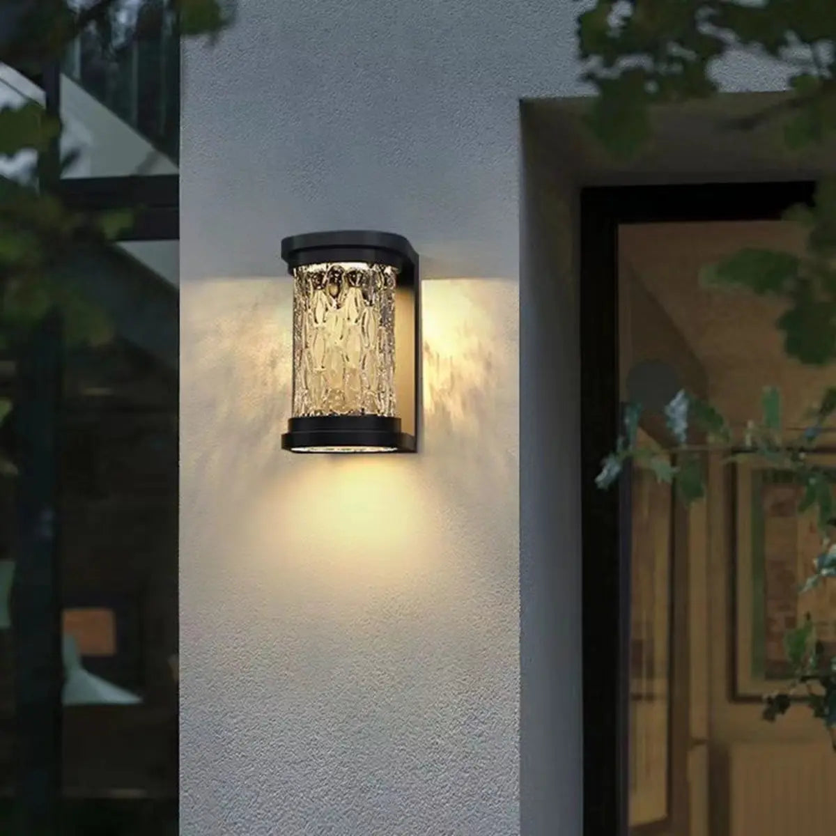 Fashion Column Glass Steel Outdoor Wall Lamp Black Image - 3