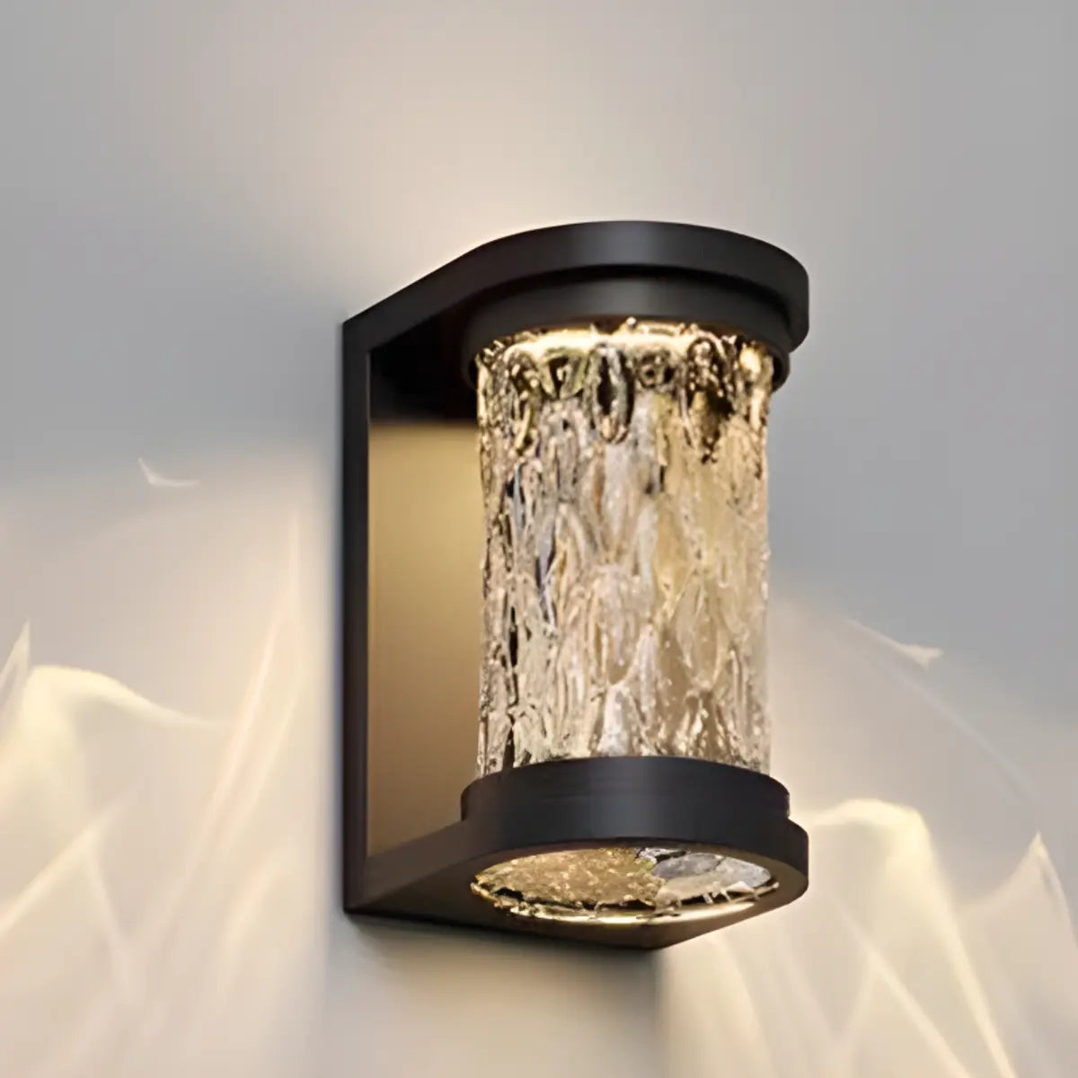 Fashion Column Glass Steel Outdoor Wall Lamp Black Image - 8