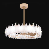 Fashion Feather Round Chandelier Ceiling Fan With Light Image - 11