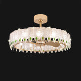 Fashion Feather Round Chandelier Ceiling Fan With Light Image - 12