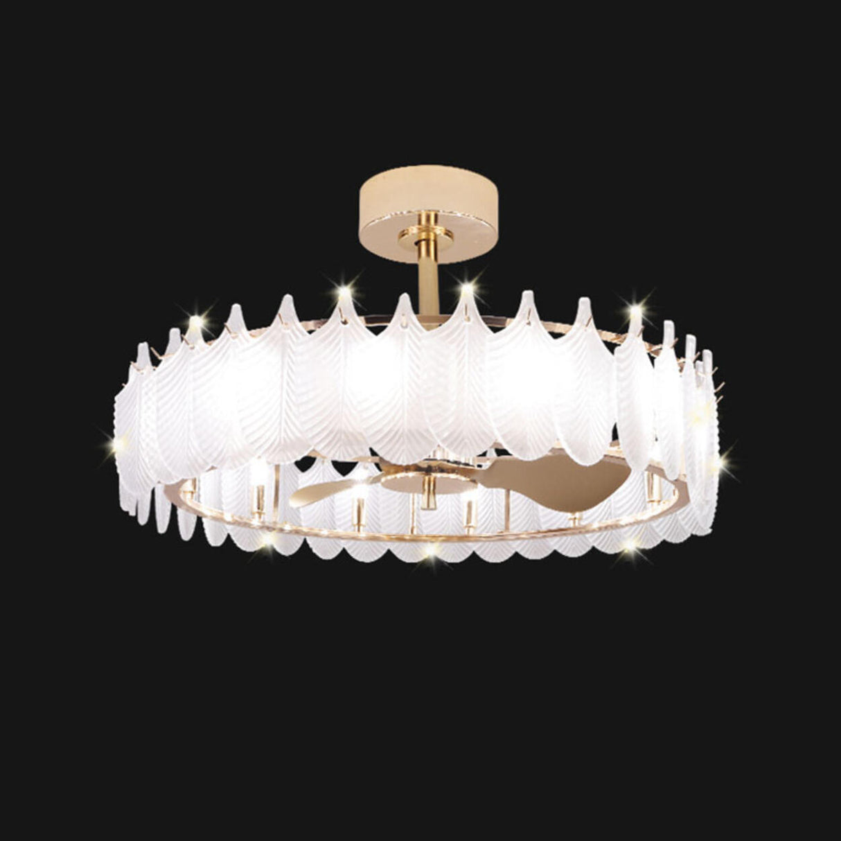 Fashion Feather Round Chandelier Ceiling Fan With Light Image - 13